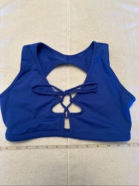 Tie front performance Blue Sports Bra with open back
